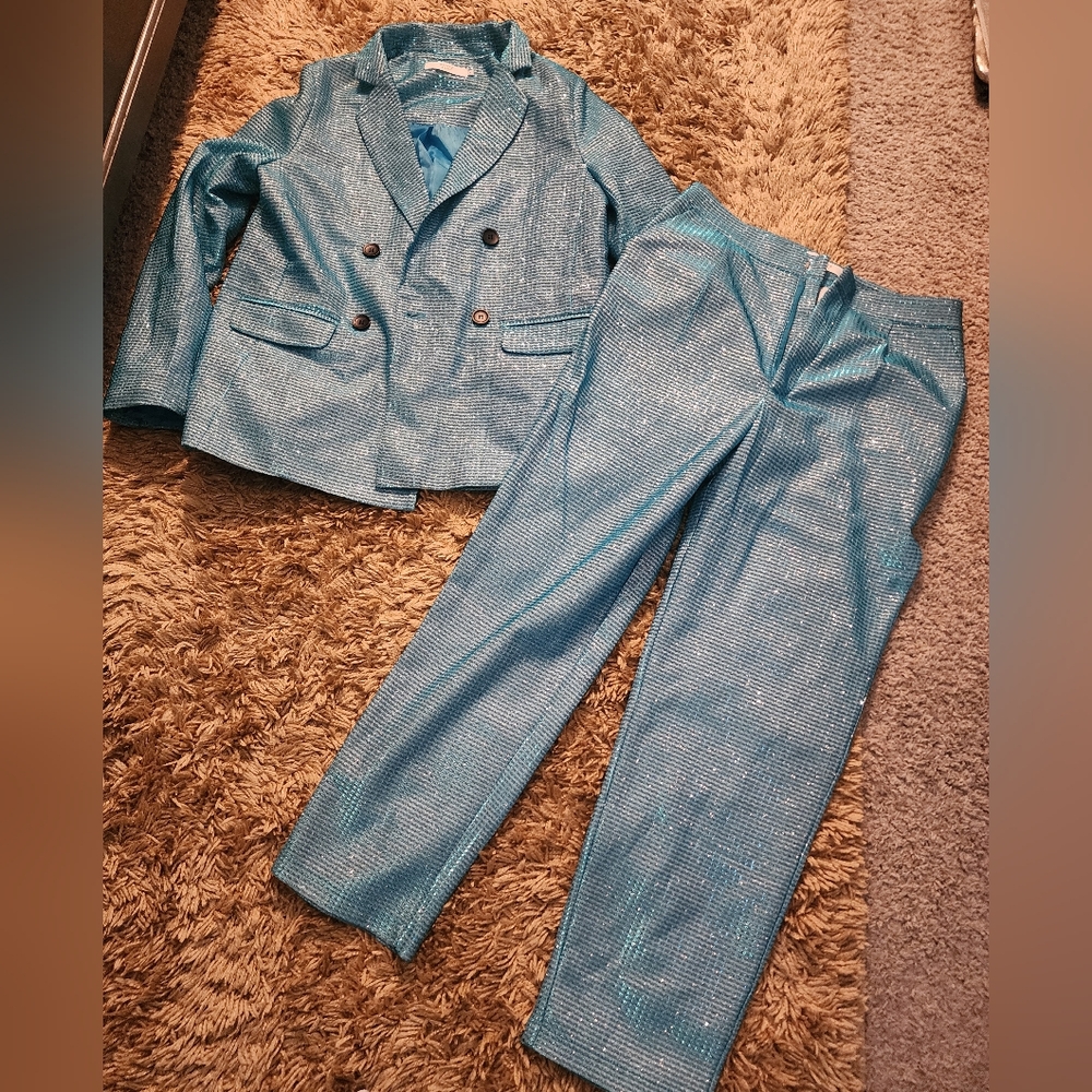 Shimmer Teal Women's Blazer & Pants Set